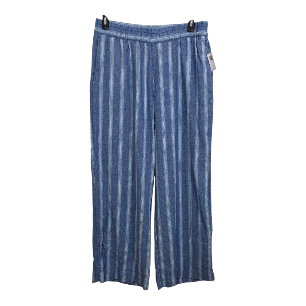 NWT Old Navy High-Waisted Linen-Blend Wide-Leg Pants Blue Stripe Large Boho